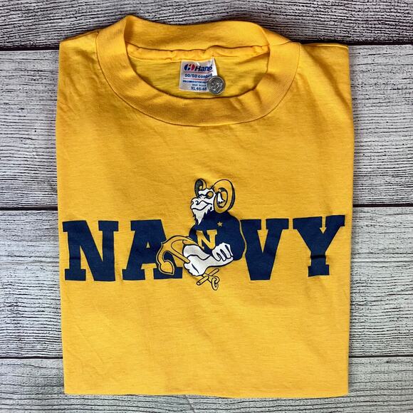 Vintage 1990s Navy Bill The Goat Single Stitch T-shirt - Picture 1 of 7